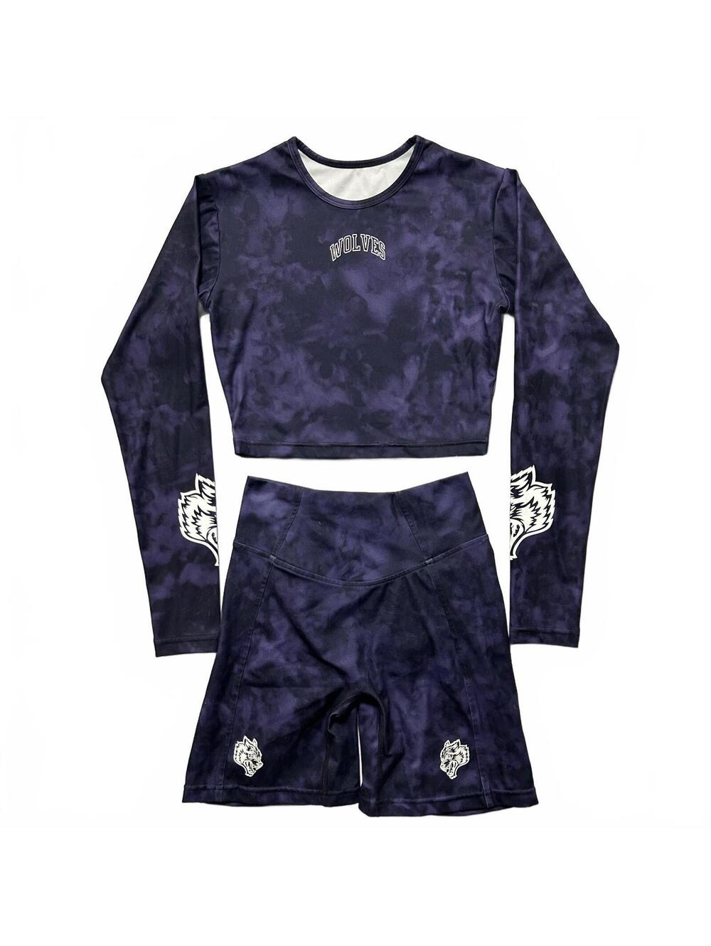 Darc Sport Wolves SHE Long Sleeve Tie-Dye Crop Top and Shorts Set Size S Black